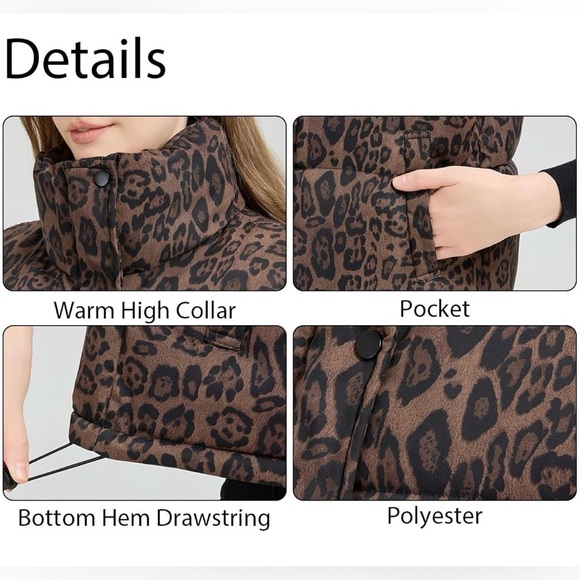 NWT Leopard Print Puffer Vest Cropped Trendy Brown Quilted Medium Animal Print - Picture 6 of 6